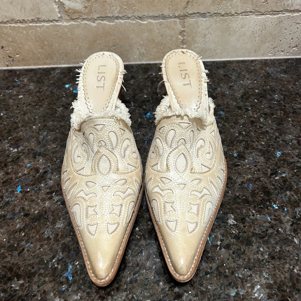 LIST Cream Distressed Cowboy Mules